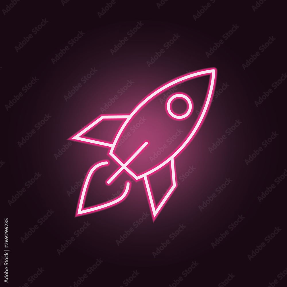 Poster rocket neon icon. elements of space set. simple icon for websites, web design, mobile app, info grap