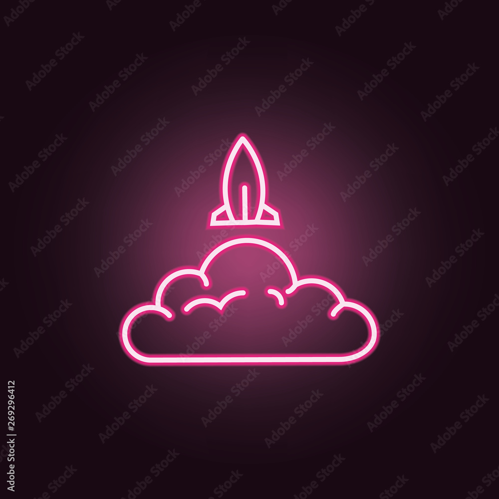 Poster rocket neon icon. elements of space set. simple icon for websites, web design, mobile app, info grap