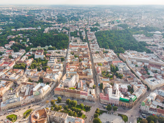 Fototapeta premium aerial view old european city with red roofs