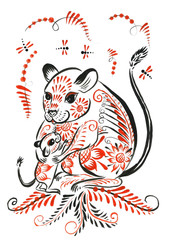 Chilean squirrel degu with baby