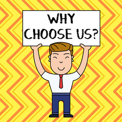 Handwriting text Why Choose Us Question. Conceptual photo list of advantages and disadvantages to select product service