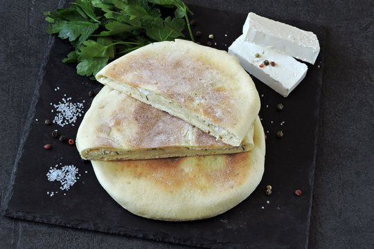Flapjack with cheese and parsley.