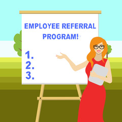 Conceptual hand writing showing Employee Referral Program. Concept meaning internal recruitment method employed by organizations