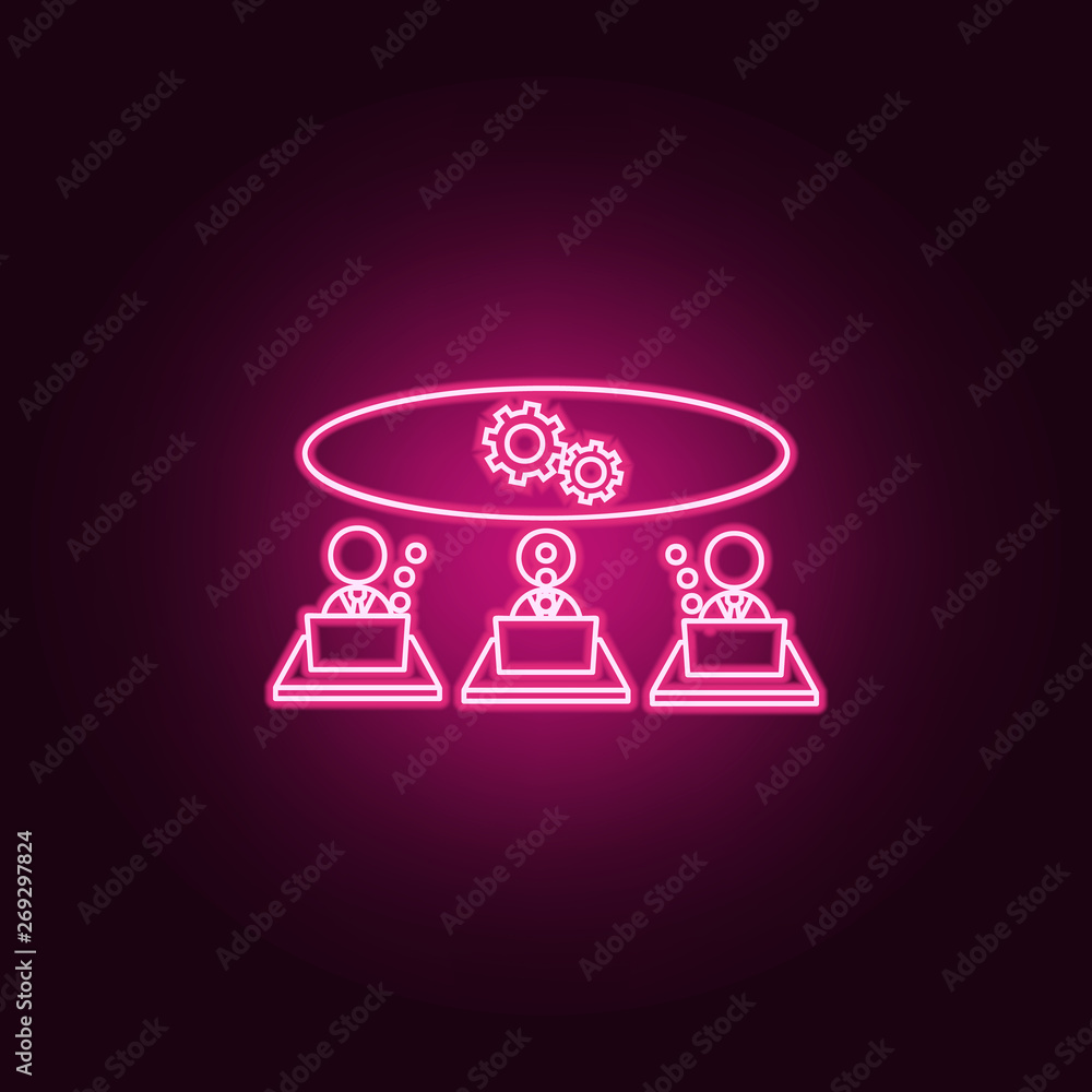 Poster people work group neon icon. elements of team work set. simple icon for websites, web design, mobile