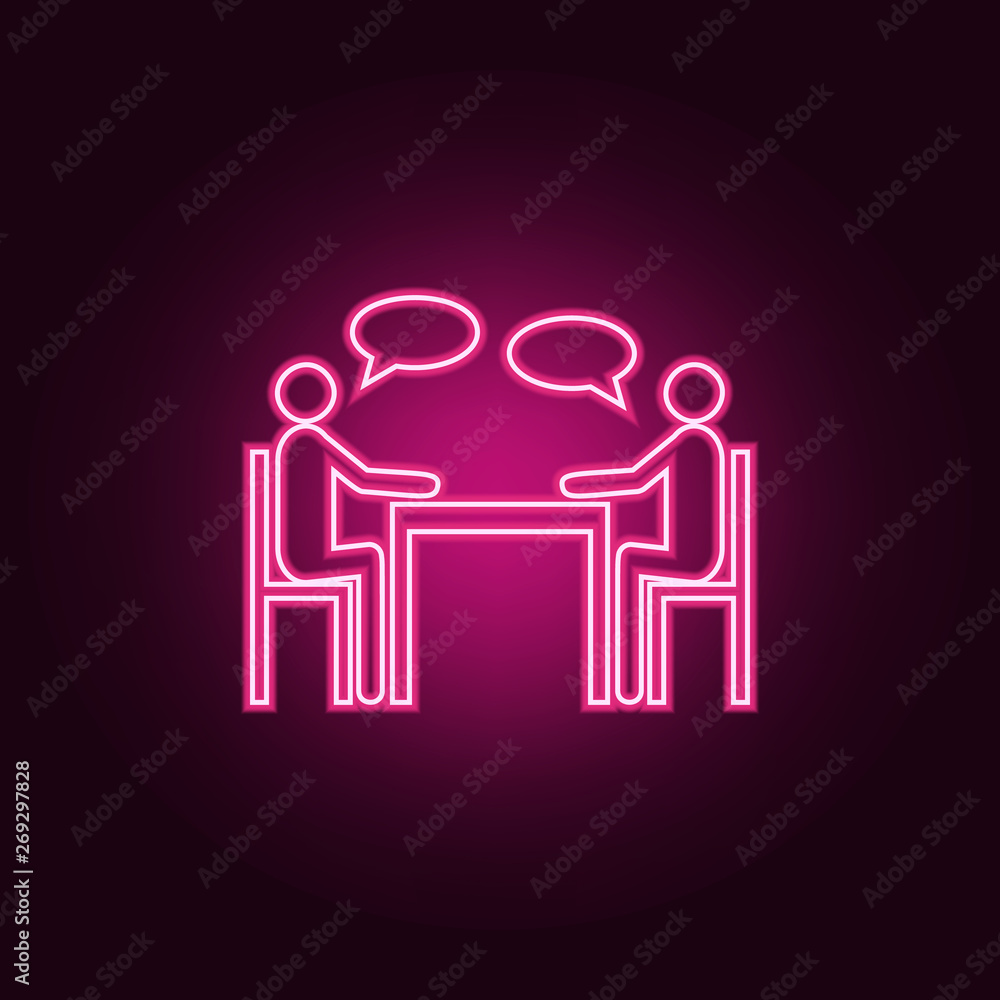 Poster people sitting around the table talking neon icon. elements of team work set. simple icon for websit