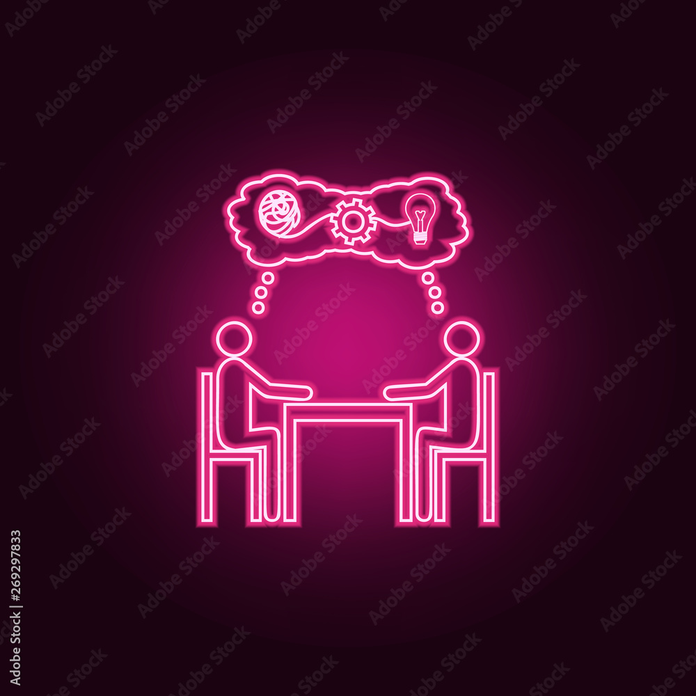 Poster people sitting on the table idea neon icon. elements of team work set. simple icon for websites, web