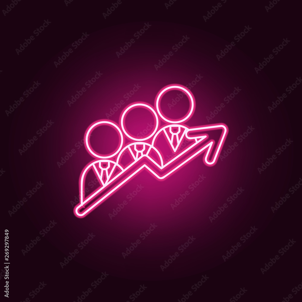 Poster businessmen with team of working people chart arrow up neon icon. elements of team work set. simple 