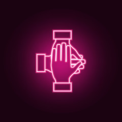 Teamwork hands neon icon. Elements of Team work set. Simple icon for websites, web design, mobile app, info graphics