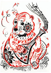 bear with balalaika in Khokhloma painting