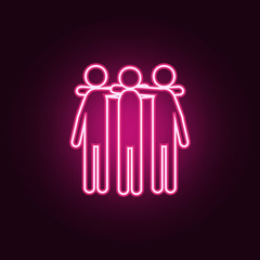 Friends, hands on shoulders neon icon. Elements of Team work set. Simple icon for websites, web design, mobile app, info graphics