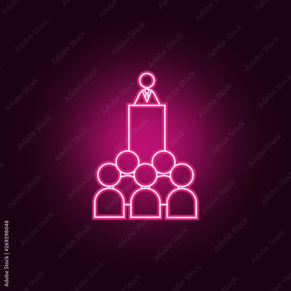 Poster speak to colleagues neon icon. elements of team work set. simple icon for websites, web design, mobi