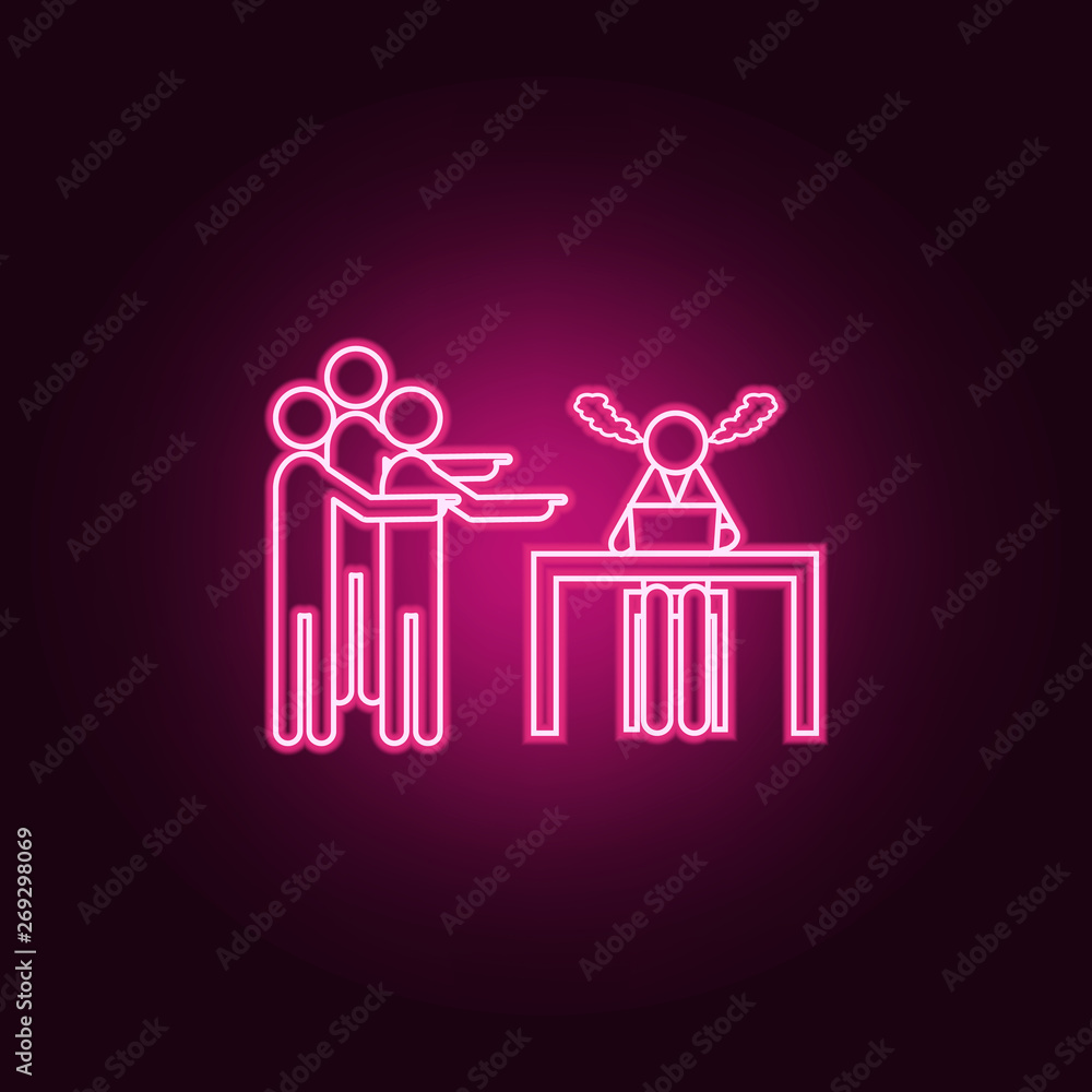 Aufkleber tired subordinate and managers points with fingers neon icon. elements of team work set. simple icon