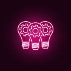 Light lamp bulbs with cogwheel gear neon icon. Elements of Team work set. Simple icon for websites, web design, mobile app, info graphics