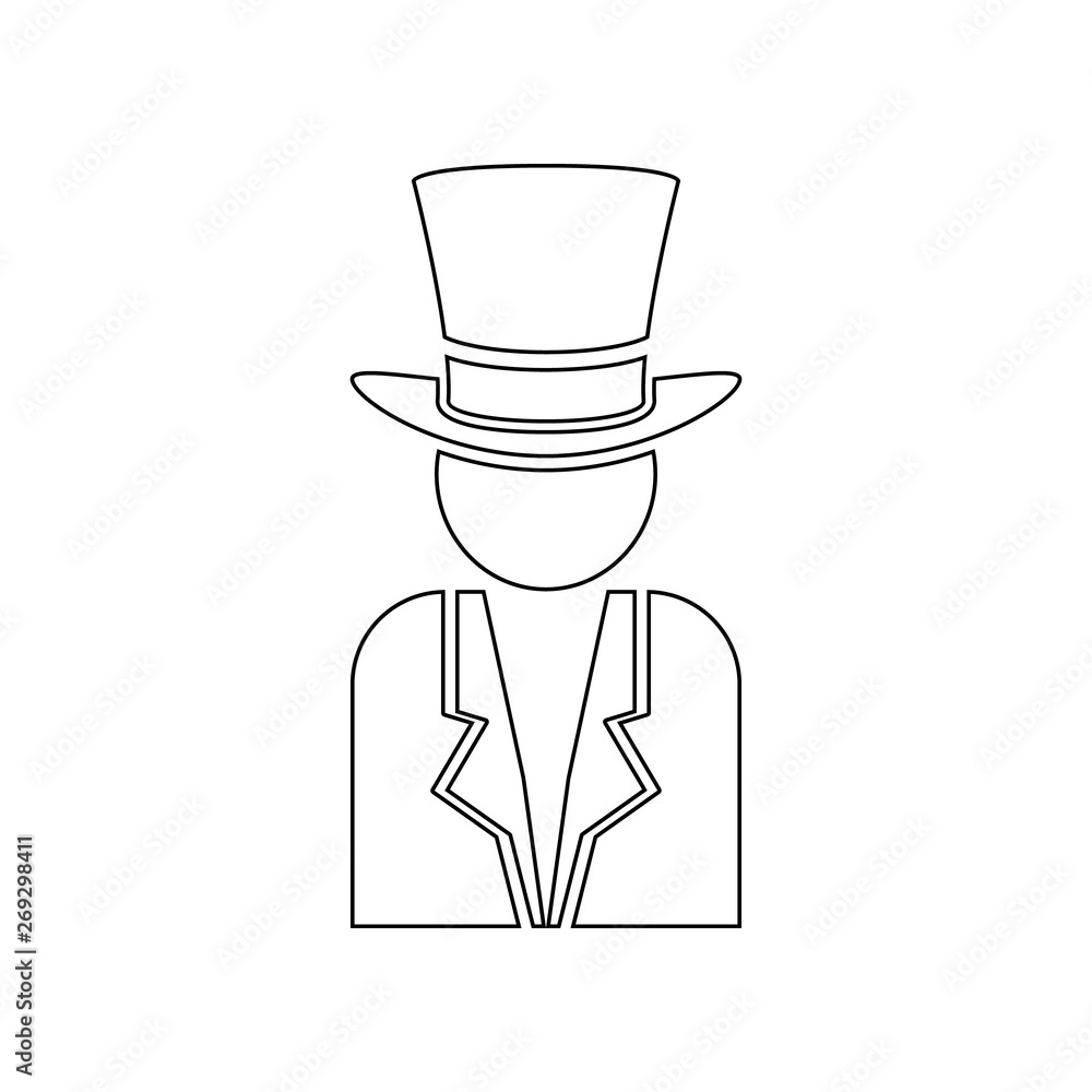 Poster gentleman with hat and tuxedo icon. Element of Theatre for mobile concept and web apps icon. Outline, thin line icon for website design and development, app development