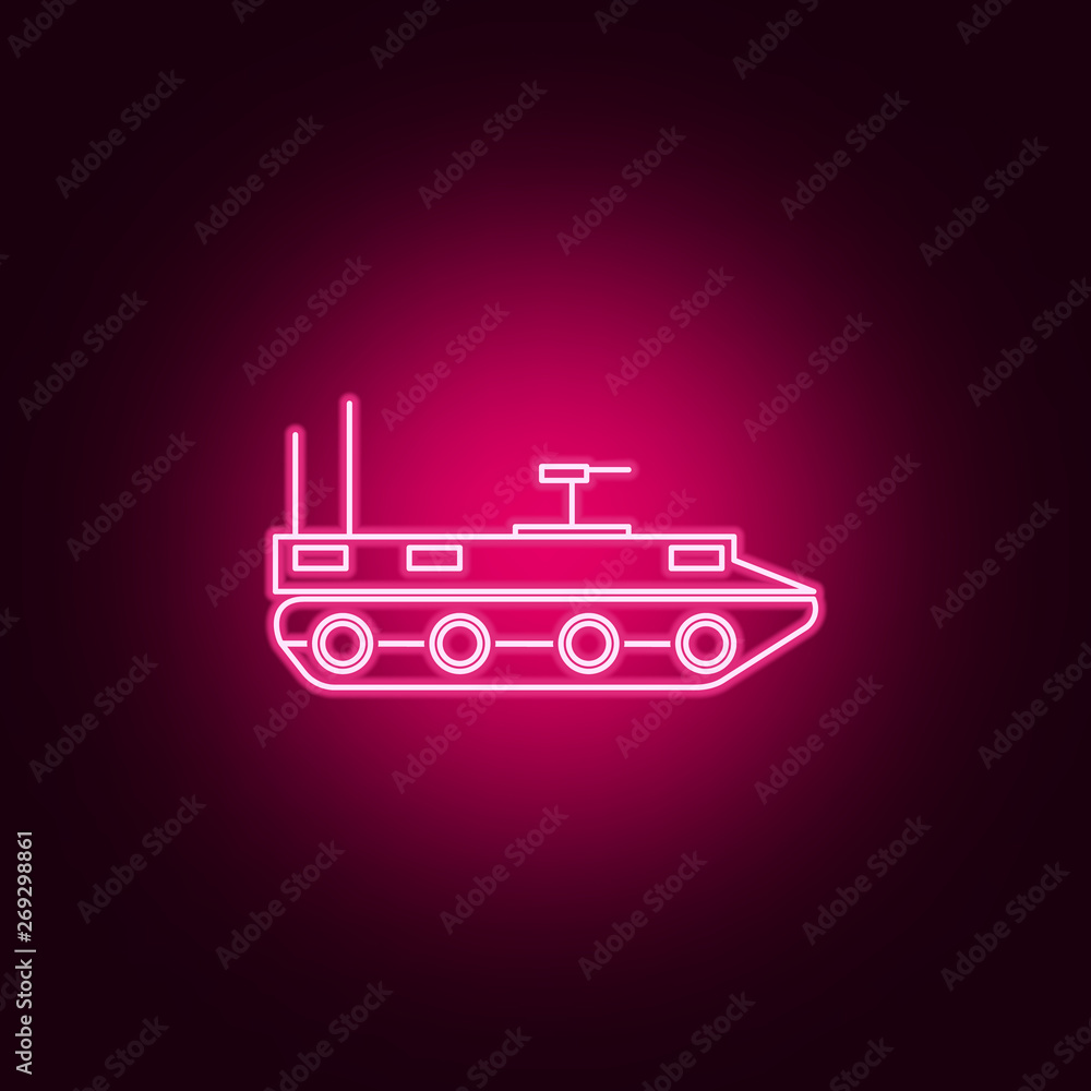Poster armored vehicle neon icon. elements of transport set. simple icon for websites, web design, mobile a