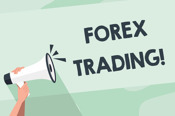 Word writing text Forex Trading. Business photo showcasing exchange of currencies between two or more countries Human Hand Holding Tightly a Megaphone with Sound Icon and Blank Text Space