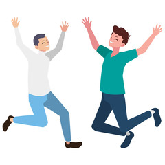 happy young men celebrating characters