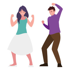 happy young couple celebrating characters