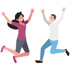 happy young couple celebrating characters