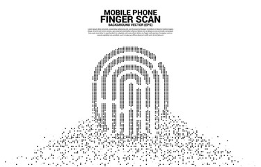 vector thumbprint icon from pixel transformation. background concept for finger scan technology and privacy access.