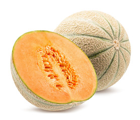 melon with half of melon isolated on a white background