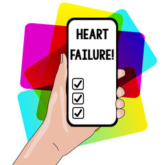 Word writing text Heart Failure. Business photo showcasing the severe failure of the heart to function properly Closeup of Smartphone Device Held in Hand with Empty Screen and Text Space