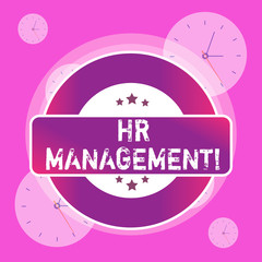 Conceptual hand writing showing Hr Management. Concept meaning strategic approach to the effective analysisagement of showing Colored Round Shape Label Stars Rectangular Text Box Award