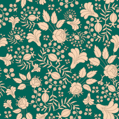 Elegant lace floral with swirls, roses, tulips, leaves, berries. Great for background paper, wallpaper, fabric and etc.
