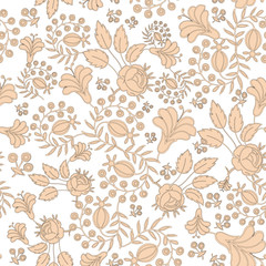 Elegant lace floral with swirls, roses, tulips, leaves, berries. Great for background paper, wallpaper, fabric and etc.