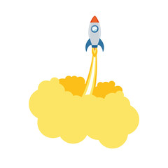 rocket taking off in white background