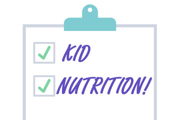 Handwriting text Kid Nutrition. Conceptual photo A healthy diet for children to help them grow and learn Isolated Blank Vertical Clipboard with Two Check Boxes and Green Ticks