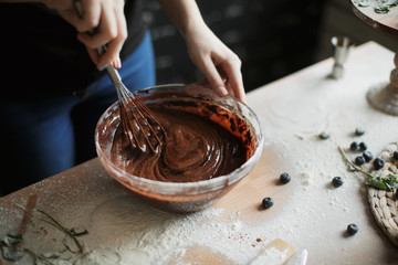 cooking cake on the table and baking cake ingredients