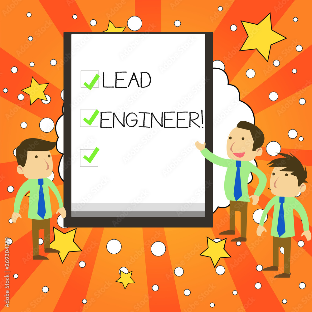 Poster writing note showing lead engineer. business concept for control his team and analysisage phases of 