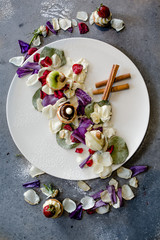 cookies with flowers flat lay top view