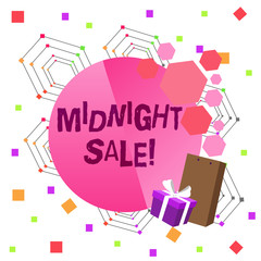 Conceptual hand writing showing Midnight Sale. Concept meaning store will be open until midnight with big discount to items Greeting Card Poster Gift Package Box Decorated by Bowknot