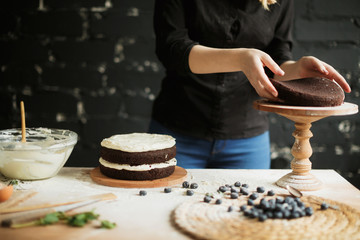 cooking cake on the table and baking cake ingredients