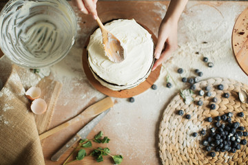 cooking cake on the table and baking cake ingredients