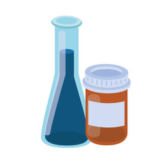 laboratory instruments with medicines in white background