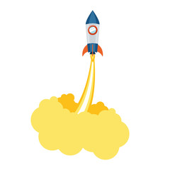 rocket taking off in white background