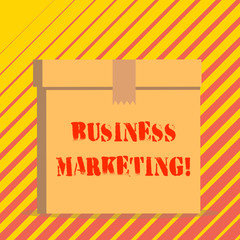 Conceptual hand writing showing Business Marketing. Concept meaning products and services are sold to other businesses Rectangular hard carton cardboard with irregular zigzag tape