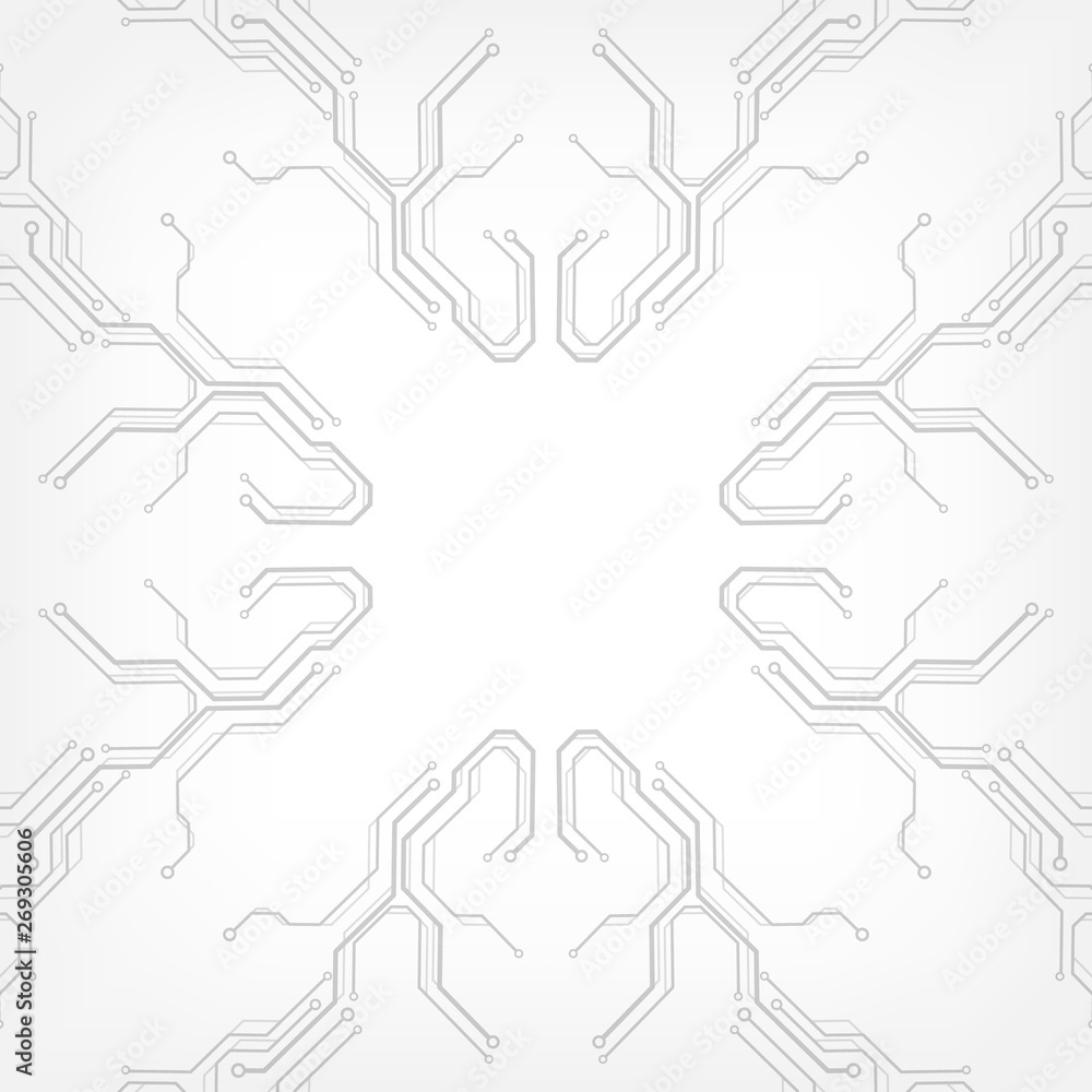 Aufkleber Circuit board grayscale tone futuristic digital technology communication system background template vector design. HUD element technology control panel texture illustration.