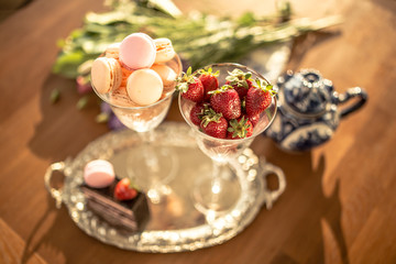 Fototapeta na wymiar macaron dessert cake and strawberries