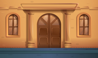 Fototapeta premium cartoon street with an entrance to a beautiful old house, vector illustration