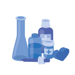 laboratory instruments with medicines in white background