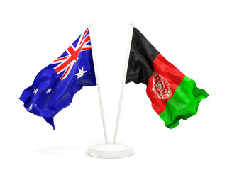 Two waving flags of Australia and afghanistan isolated on white