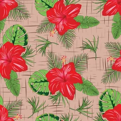 Deurstickers Tropical beautiful flower with leave seamless pattern © DNZ CreativeDesign