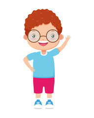 happy boy waving hand