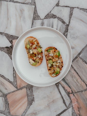 Delicious bruschetta with a variety of fillings.