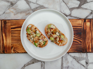 Delicious bruschetta with a variety of fillings.