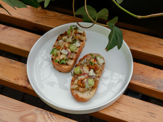 Delicious bruschetta with a variety of fillings.